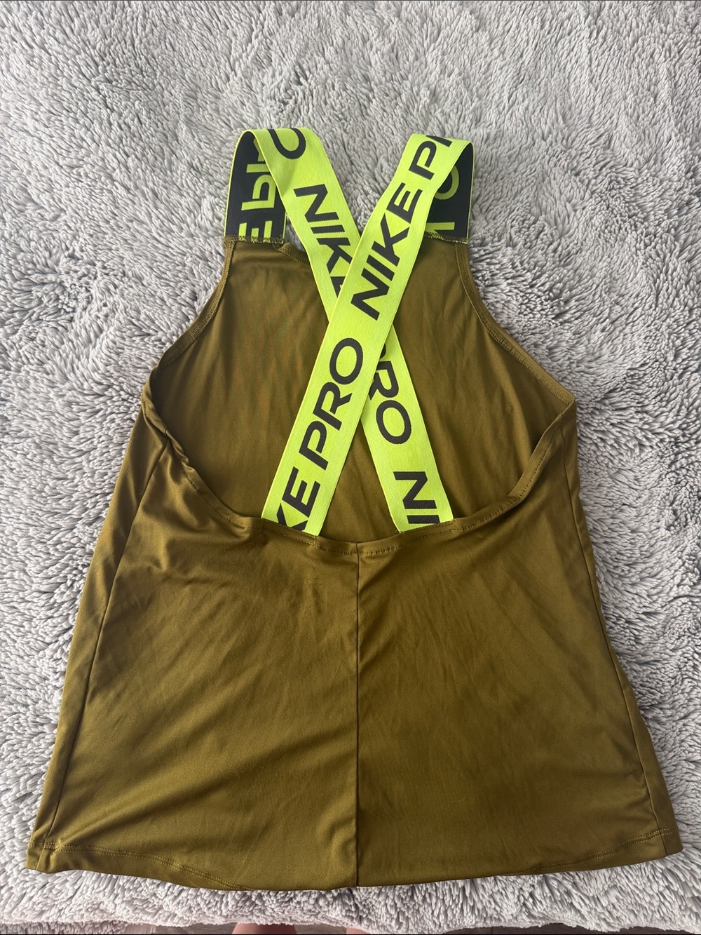 Nike Olive Green Tank with Neon Yellow Logo Straps